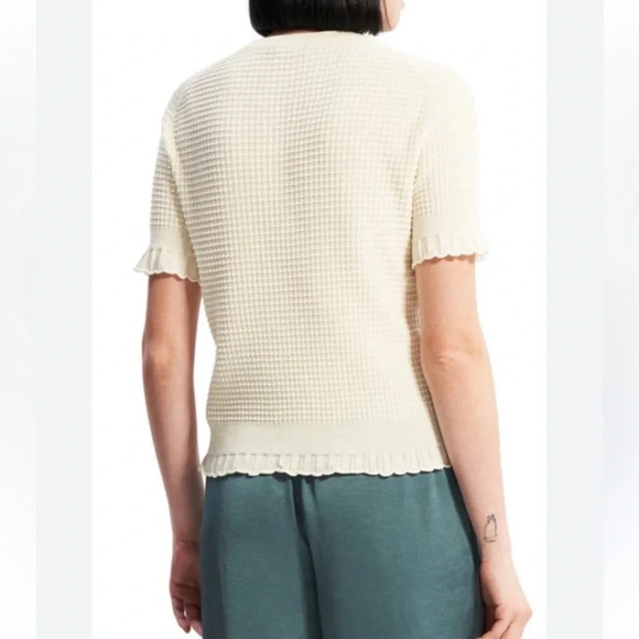 Theory Bristol Waffle Ruffle Trim Knit Top in Ivory - NWOT - Size Medium - Picture 2 of 8